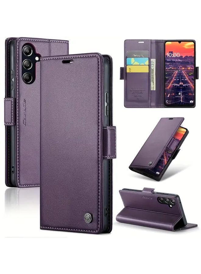 Purple RFID Blocking Leather Wallet Case With Card Holder Kickstand For Galaxy A52 5G - Image 1